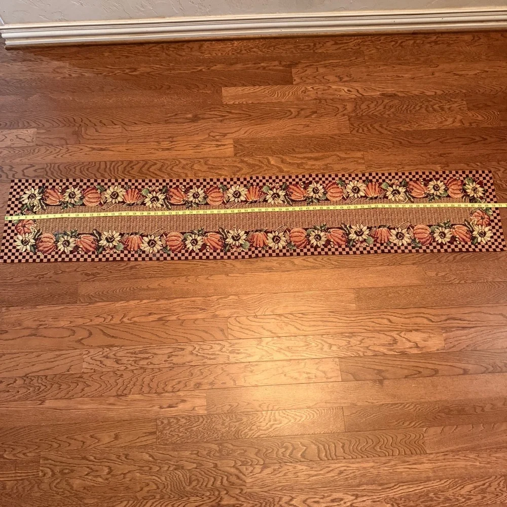 Autumn Fall Thanksgiving Tapestry Table Runner with Pumpkins & Sunflowers